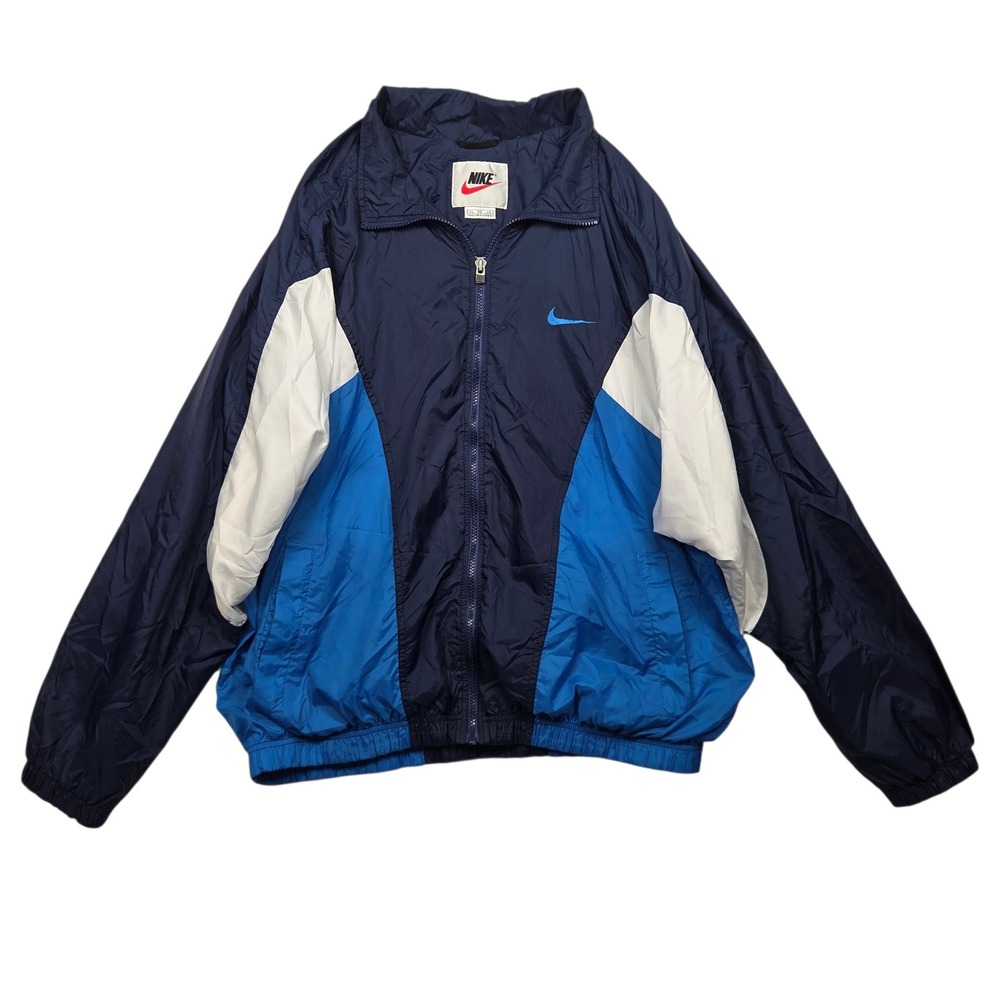 Nike Windbreaker Jacket Mens XL Blue White Vintage 90s Colorblock Zip Swoosh